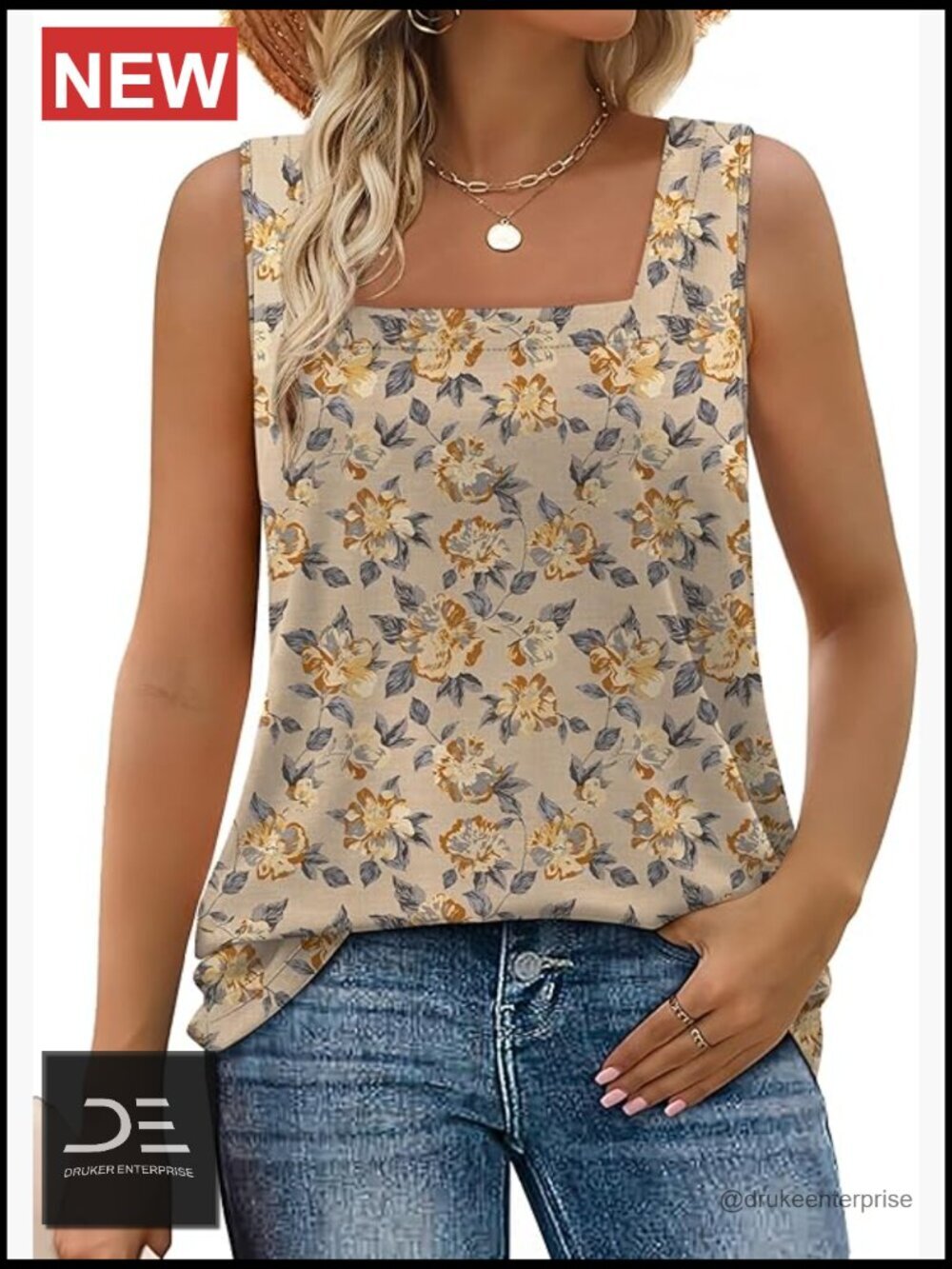 Women's Square Neck Tank Top - Sleeveless with Curved Hem
